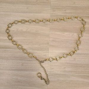 Gold & Silver Metal Link Belt Geometric Squares & Circles Chain Waist Accent